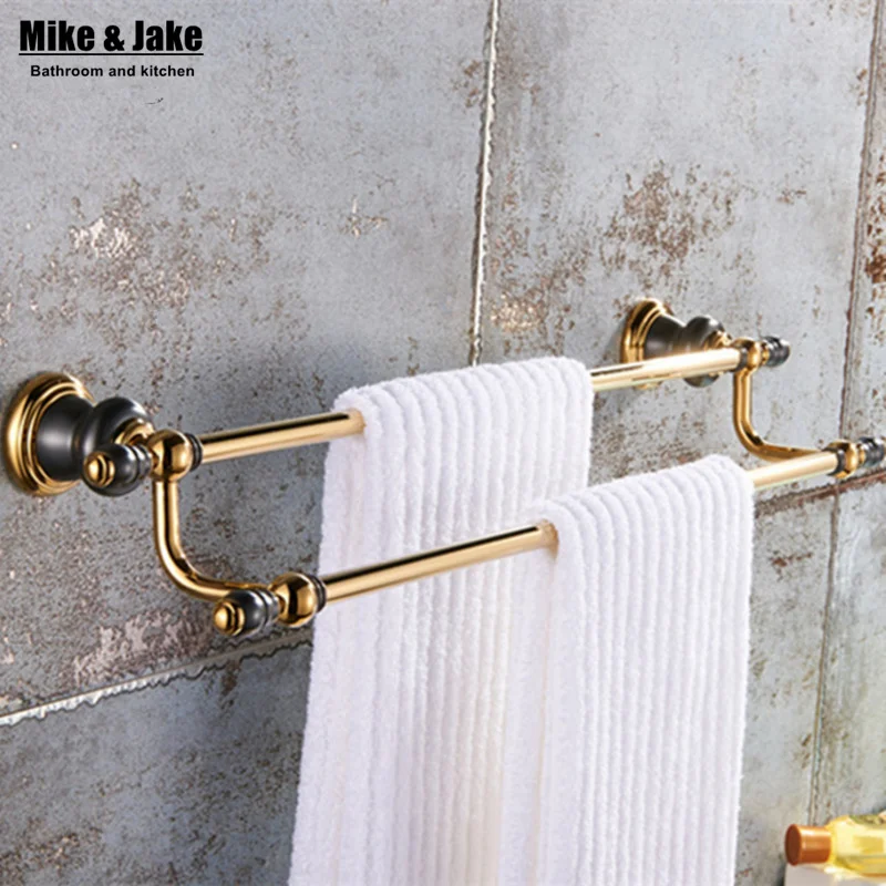 Bathroom Gold double Towel Bar,Towel Holder, Towel rack Solid Brass