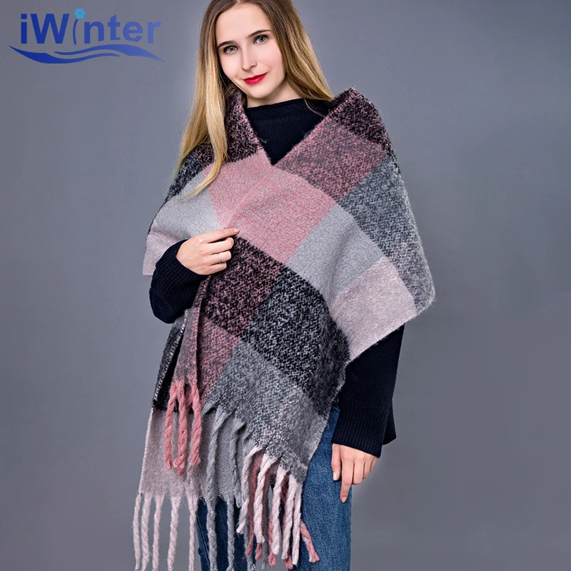 IWINTER модный зимний шарф для женщин Plaid Pattern Хлопок Шарфы Женский шаль Тассел Шарфы для женщин Толстый шарф