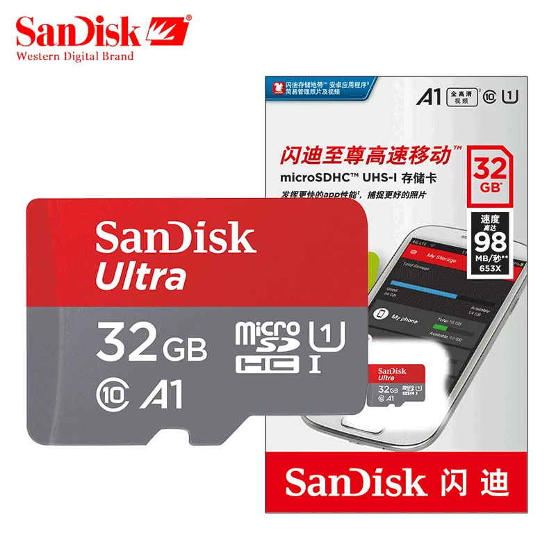 Двойной Флеш-накопитель SanDisk карты памяти 32 Гб 98 МБ/с. 128 Гб 64 Гб 256 ГБ, Micro sd карта, C10 UHS-1 флеш-карта памяти Microsd TF/sd карты s для планшетов и телефонов