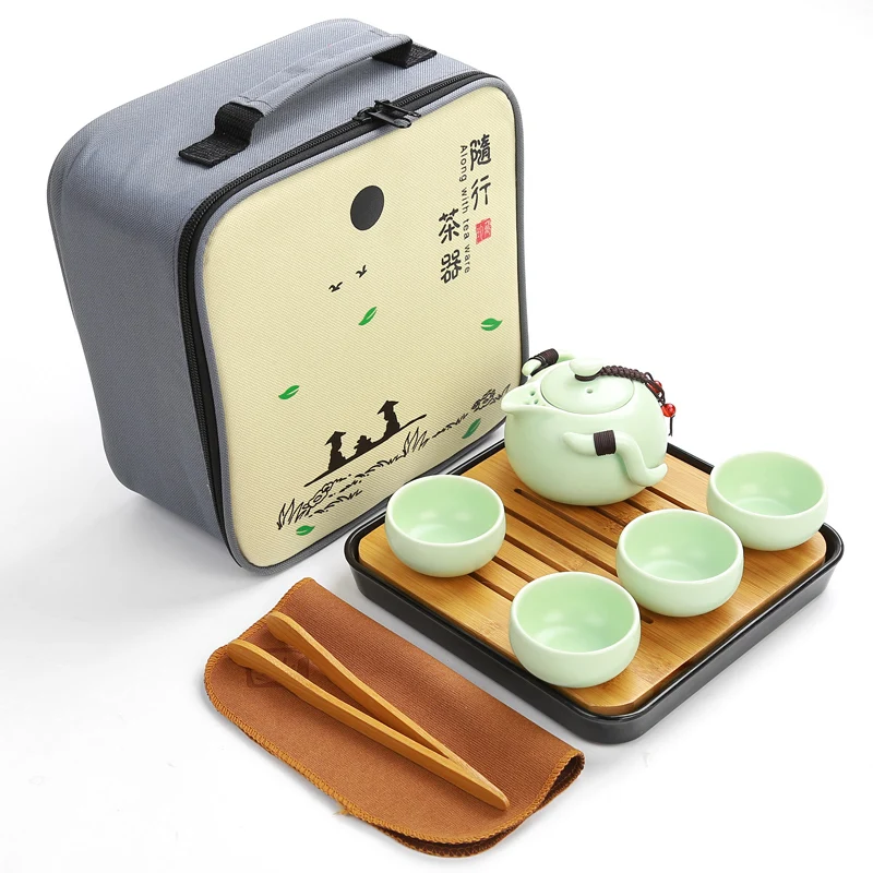 XING KILO Travel tea set portable bag home kung fu ceramic teapot fast customer a pot two or two cups gift custom logo XING KILO Travel tea set portable bag home kung fu ceramic teapot fast customer a pot two or two cups gift custom logo