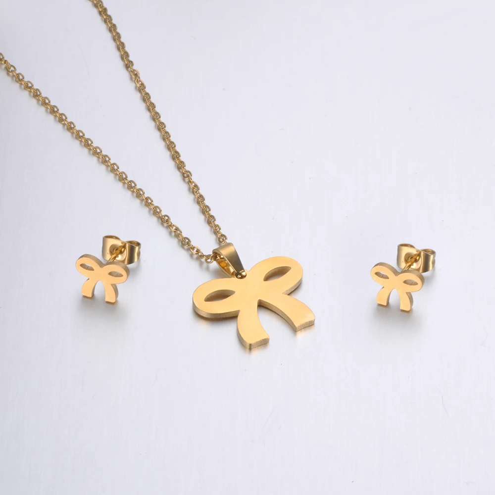 

YiKLN Fashion Stainless Steel Sets For Women Girls Bowknot Shape Necklace Earrings Jewelry Lover's Engagement Jewelry