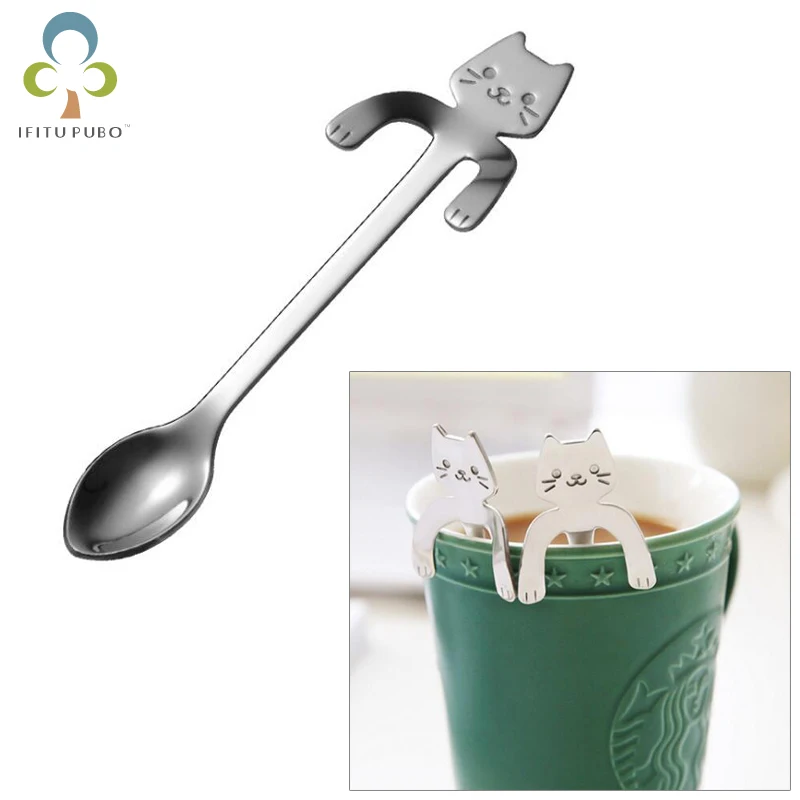 

1Pc Cute Cartoon Cat Stainless Steel Handle Hanging Tea Coffee Spoon Ice Cream Cutlery Tableware Outdoor Camping Picnic GYH