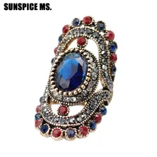 Bague de mariage ethnique bohème pour femmes, Vintage, grand cristal coloré, ajouré, fleur, bijoux turcs, cadeaux de Festival, bonne affaire