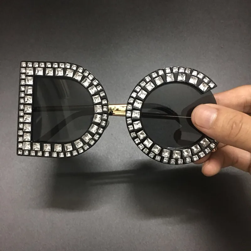 

Sunglasses Women 2019 D G Rhinestone Oversized Round Sun glasses Luxury Brand Designer Plastic Frame Shades Original Box