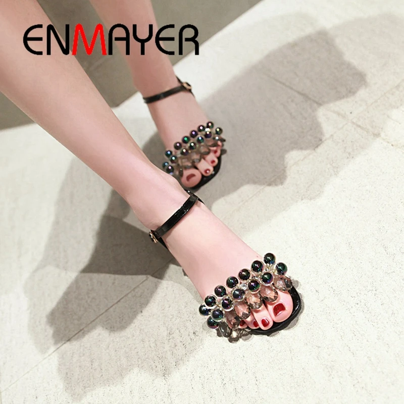 

ENMAYER 2019 New Arrival Basic Square Heel Casual Solid Open Toe Heels Women High Heel Solid Sandals Size 34-45 LY1694