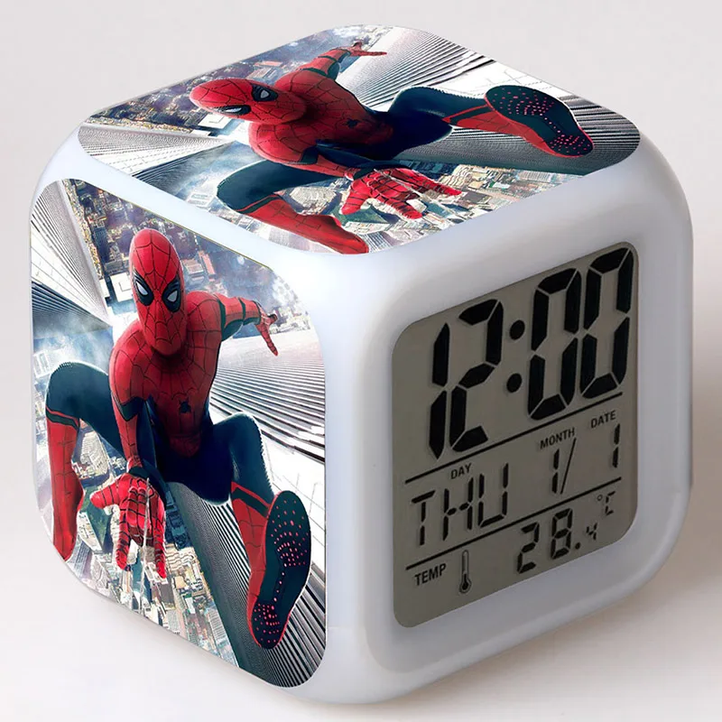 

Spider-man homeComing Anime Figurine LED Clock Alarm Colorful Flash Light Spider Man Figure Desk Watch Toys