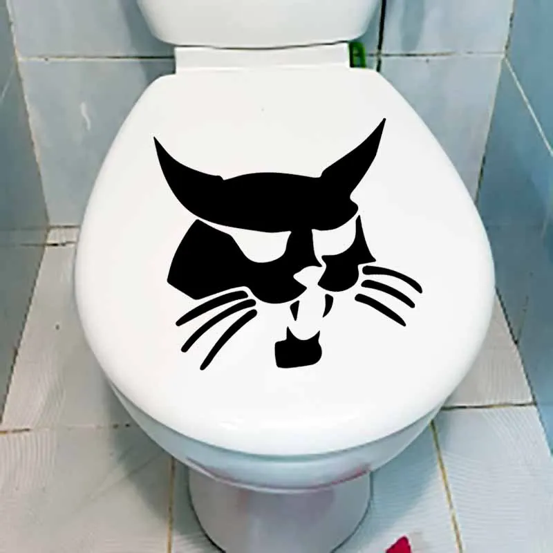 YOJA 24,4X24,8 см черный с бортовым поворотом Bobcat кошка лицо сиденье для унитаза Наклейка на стену Наклейка T5-0268