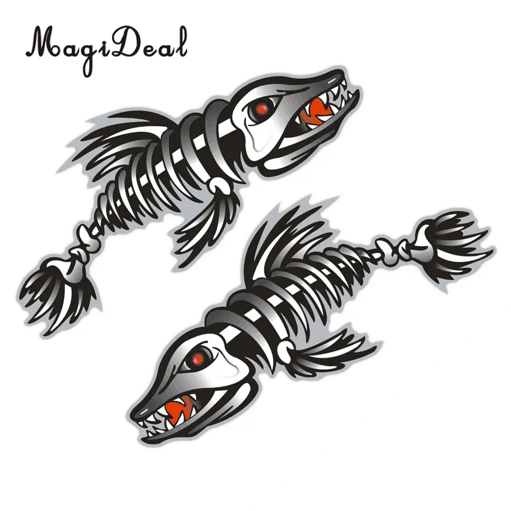MagiDeal 2Pcs Large Skeleton Fish Bones Canoe Kayak Decals Fishing Boat Dinghy Window Car Wall DIY Graphics Accessories