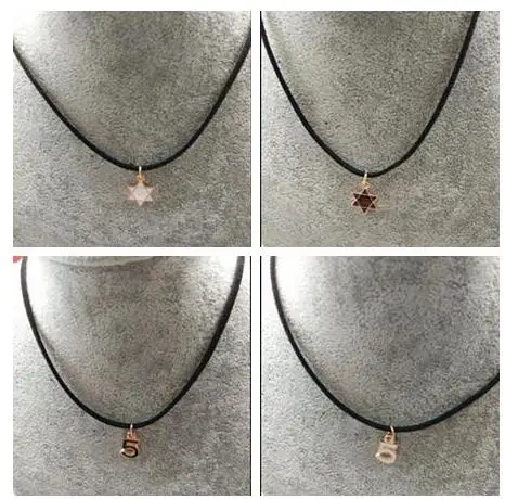 

n659 Female charm Vintage Jewelry Five-pointed star Geometric number 5 Pendant Leather rope for Women Chain Necklaces