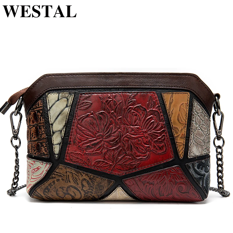 Bolsas de Ombro para as Mulheres do Vintage Bolsa de Couro Genuíno em Relevo Westal Concha Bolsa Feminina Mensageiro – Crossbody Bolsas