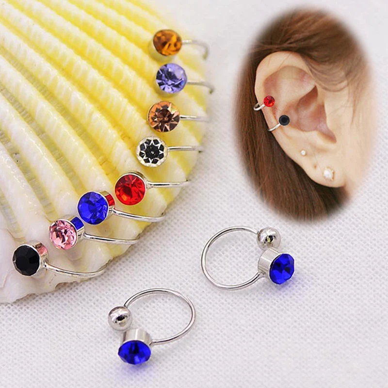 

Ear Clip White 1Pair Exquesite Girls Crystal U Shaped No ear hole Blue Purple Gifts Pink 2018 New Arrival Silver Black Red Women