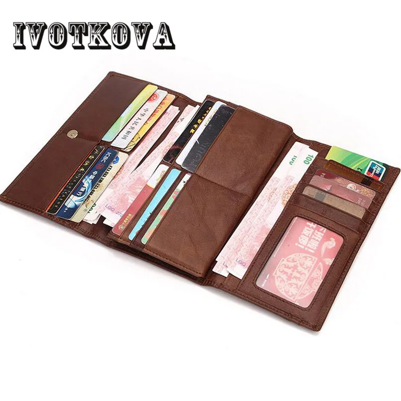 

IVOTKOVA Leather Wallet Long Purse Wallet Luxury Male Genuine Leather Wallet Men Zipper Purse Male Wallet Leather Purse Men