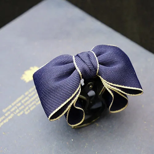 Grosgrain Ribbon Hair Bows Tiny Hair Claws For Girls Ponytail Sliver/Golden Lining Bow Claw