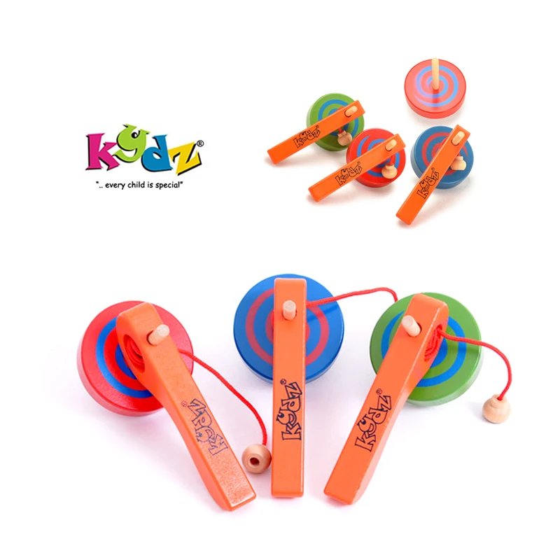 KYDZ Baby Toys Handle Pull Wire Spinning Top Child Wooden Toys