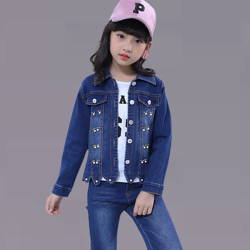 

2 Pcs Autumn Denim Girls Clothes Peals Jacket+Pants Fashion Girls Clothing Teenage Winter Children's Girls Clothes 6 8 12 Years