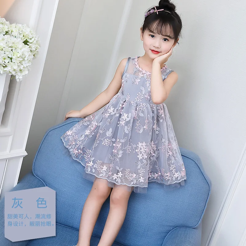 4 year children girls dress gray white floral 2018 kids clothes pattern