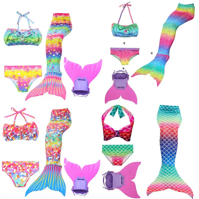 

Swimmable Mermaid tail Bikini 3pcs Monofin Princess Dress Girls Kids COS Gift