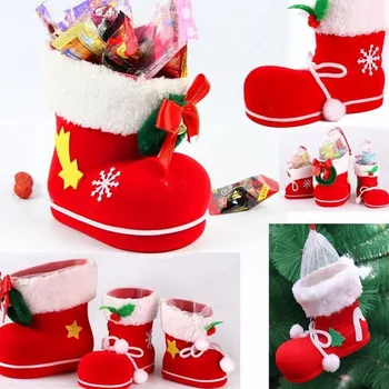 

4 Sizes Christmas Candy Boots Santa Claus Flocking Boots Stockings Decorative Candy Gift Box Home Decoration Supplies