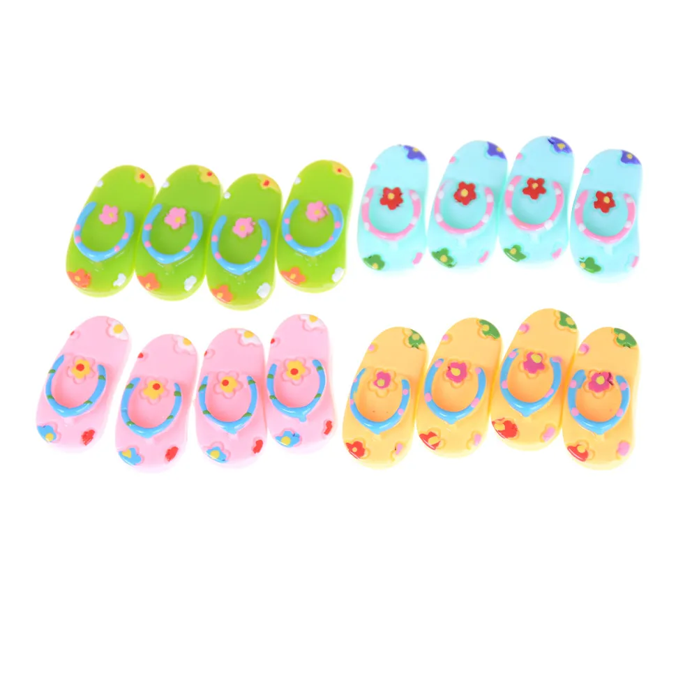 

2 Pair/lot Mini Resin Flip Flop Simulation Furniture Slipper 1/12 Dollhouse Miniature Accessories Model Toys For Doll House