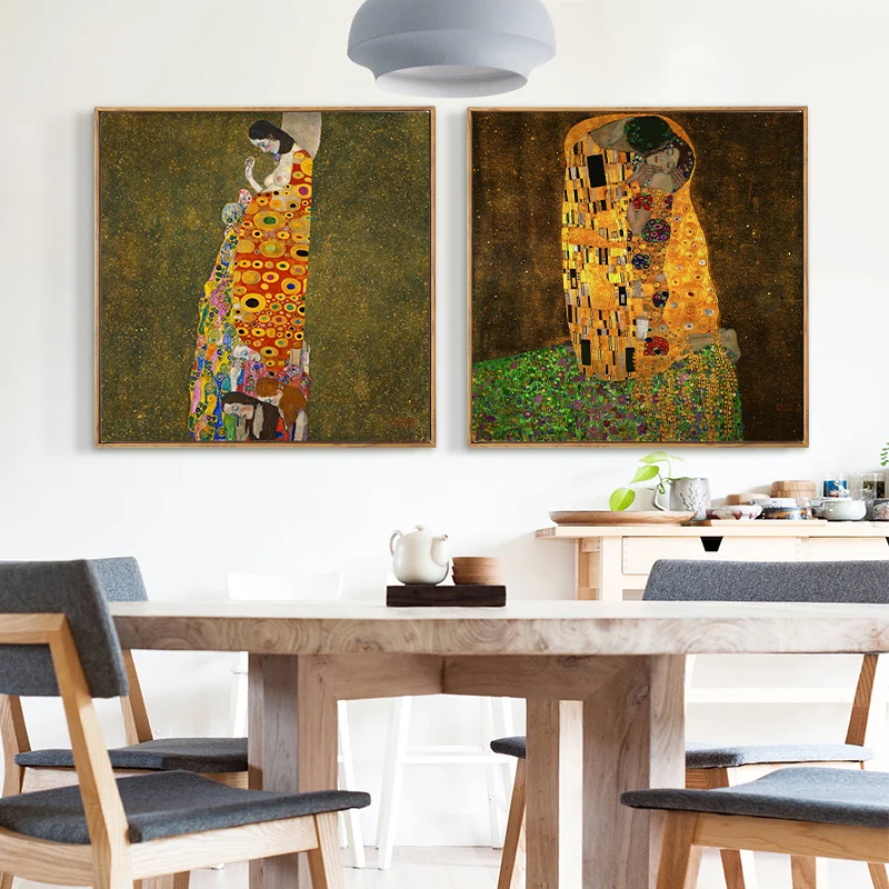 Der Kuss Poster Klimt Style Canvas Painting Golden Wall Pictures For Living Room Nordic Decoration Kiss Classical Home Art | Дом и сад
