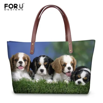

FORUDESIGNS Women Beach Handbags 3D King Charles Spaniel Printed Large Capacity Shoulder Bags Messenger Top Handle Bag For Girls