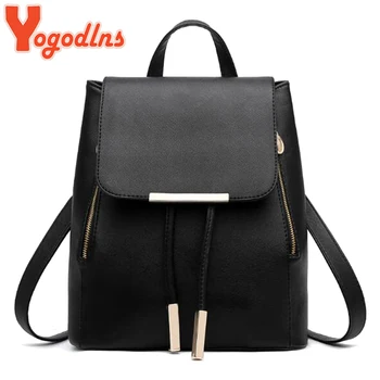 

Yogodlns Simple Style Backpack for Women PU Leather Backpacks For Teenage Girls School Bags Fashion Shoulder Bag High Quality