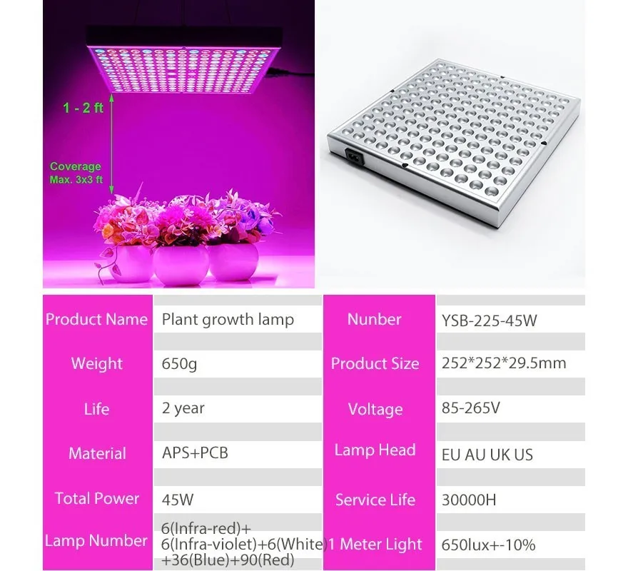  DCOO Phyto Lamp 45W LED Plants Grow Lights 265V Full Spectrum For Indoor Greenhouse Plants Hydropon - 32964316185