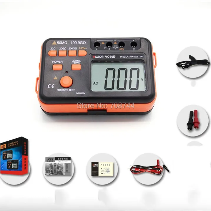 Виктор VC60E+ цифровой измеритель сопротивления изоляции тестер megger Мегаомметр DC/AC 50 м ohm-199.9G ohm
