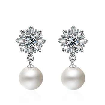

100% 925 sterling silver pearl cz zircon flower ladies`stud earrings jewelry female women drop shipping birthday gift