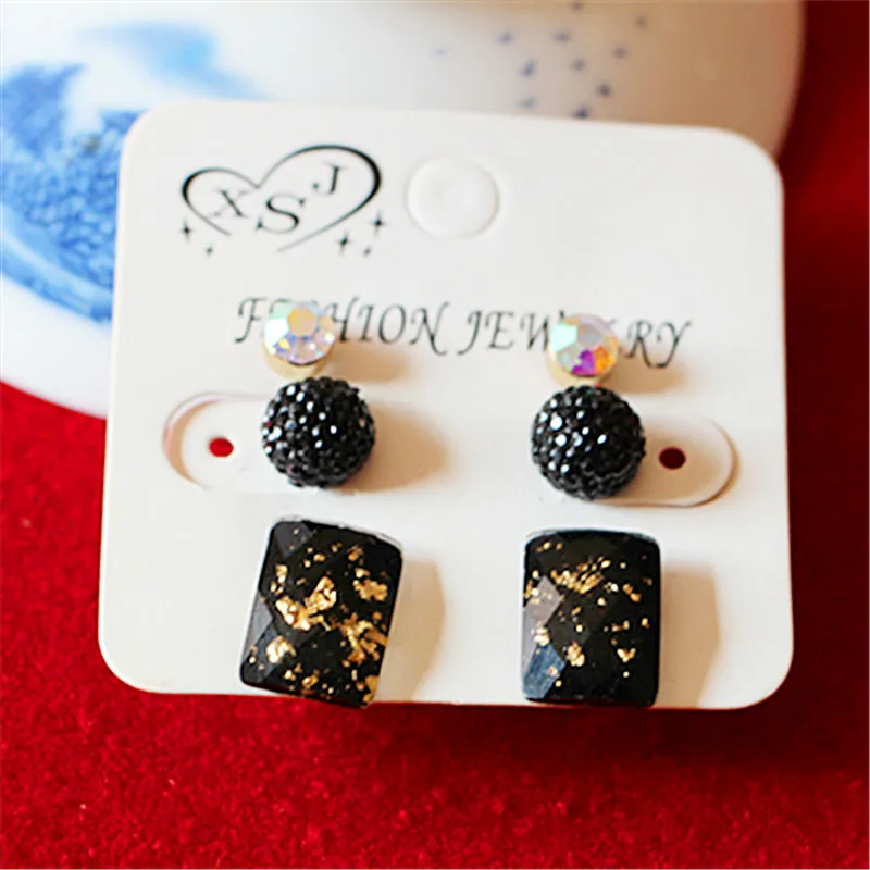 

new fashion women jewelry wholesale girls' party black pearl stud mix-and-match 3 pairs /set gorgeous beautiful earrings gift