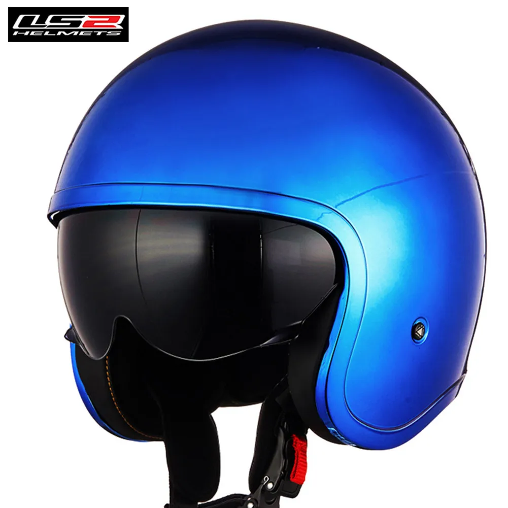 LS2 Spitfire OF599 мотоцикл Винтаж в ретро-стиле с открытым лицом Jet шлем capacetes де Motociclista 59926 Casco мото - Цвет: Blue Chrome