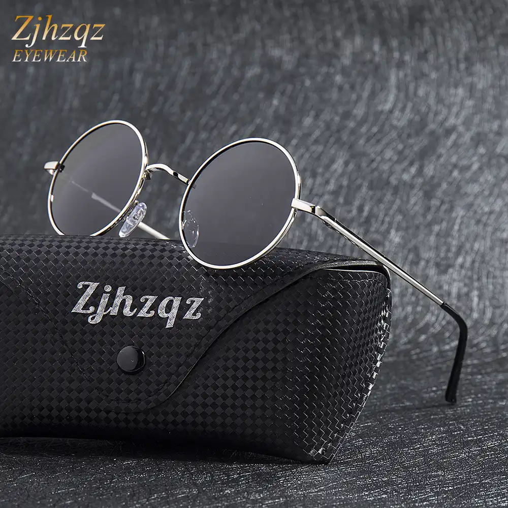 Gold Steampunk Zjhzqz Small Designer Blue Round Classic Metal Silver Brand Frame Polarized Sunglasses Vintage Green Retro Lens HE2IWD9Y