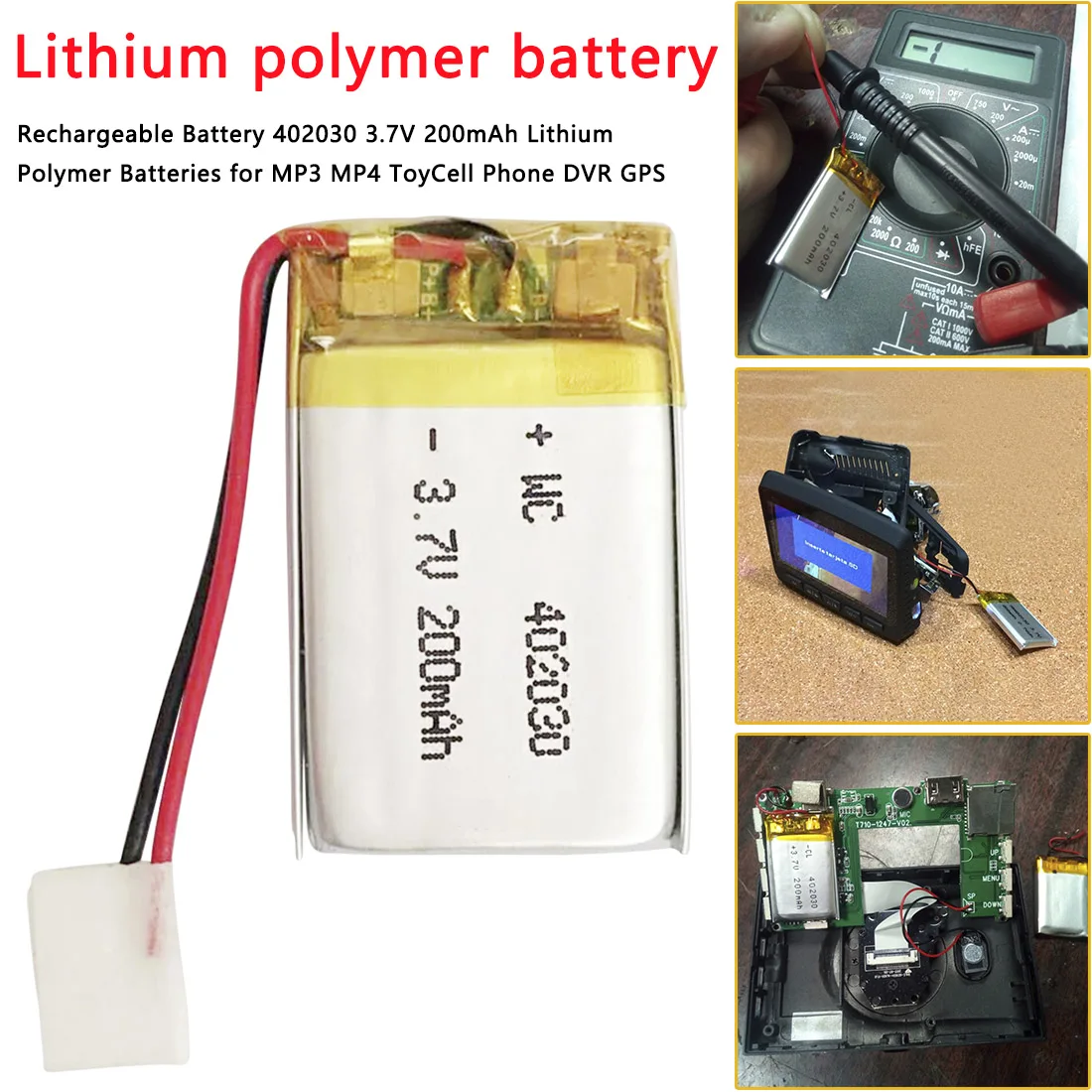 

Rechargeable Battery 402030 3.7V 200mAh Lithium Polymer Batteries for MP3 MP4 Toy Cell Phone DVR GPS Li-Po battery