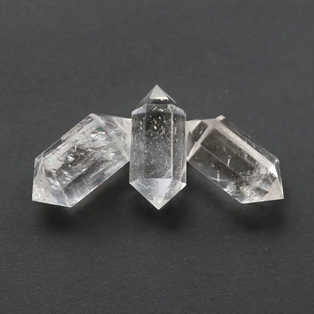 

3pcs Natural Clear Quartz Double Terminated Wand Rock Crystal Energy Generator Tower Reiki Healing Crystal