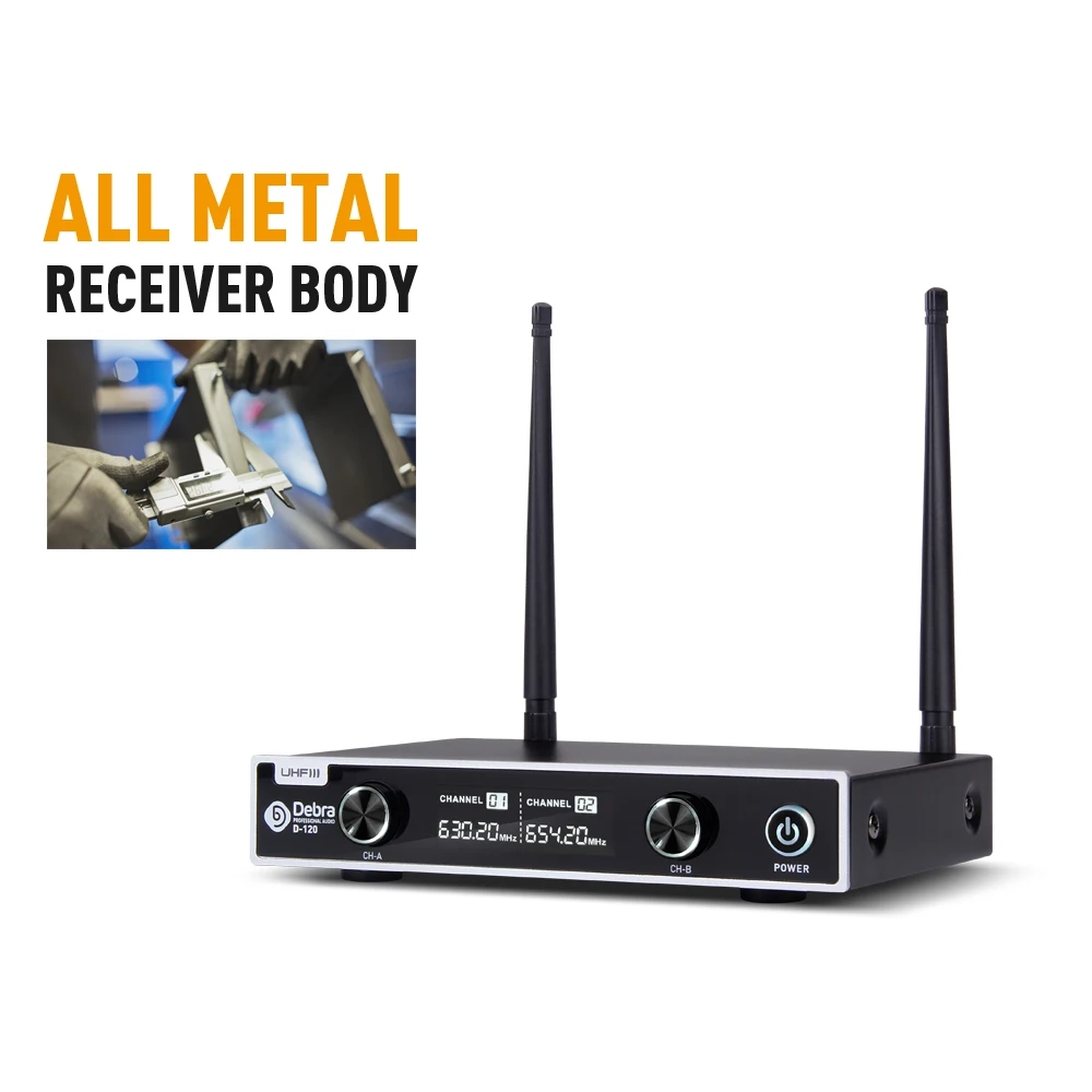 Debra Audio D-120 2Channel with Handheld or Lavalier&Headset Mic UHF Wireless Microphone System with XLR for karaoke sing speech