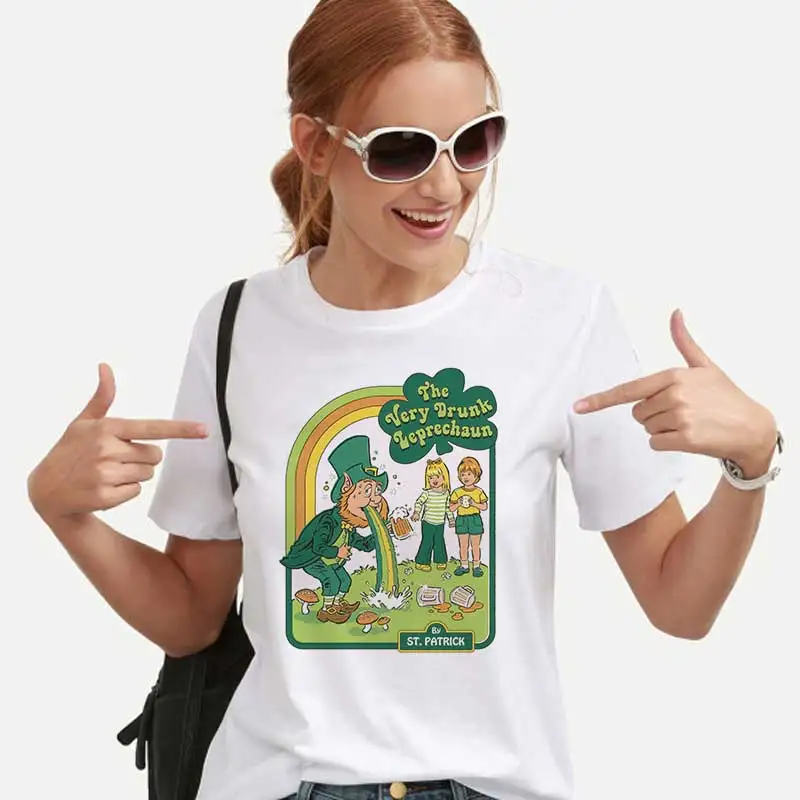 

80s Funny Tshirt Women The Very Drunk Leprechaun Tees Shirt 90s Vintage T-shirt Korean Kpop Tops Female T-shirt Tumblr Clothes