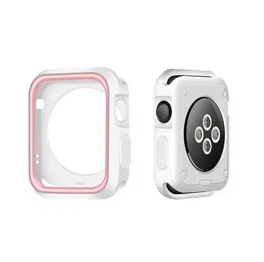 Серия 1 и 2 и 3 мягкий силиконовый бампер для Apple Watch Case 38 мм 42 мм модный защитный чехол из ТПУ для iWatch идеальный бампер - Цвет ремешка: white pink