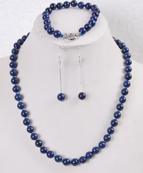 

Fashion 8mm Egyptian Lapis Lazuli Round Beads necklace bracelet earrings set (A0425)