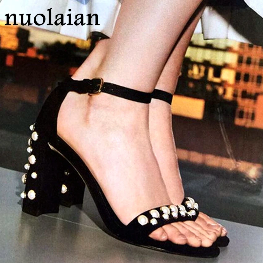 

2018 Brand Shoes Woman Spring Summer Sandals Pearl Square High Heel Shoe Office Lady Platform Pumps Womens High Heels Wedding