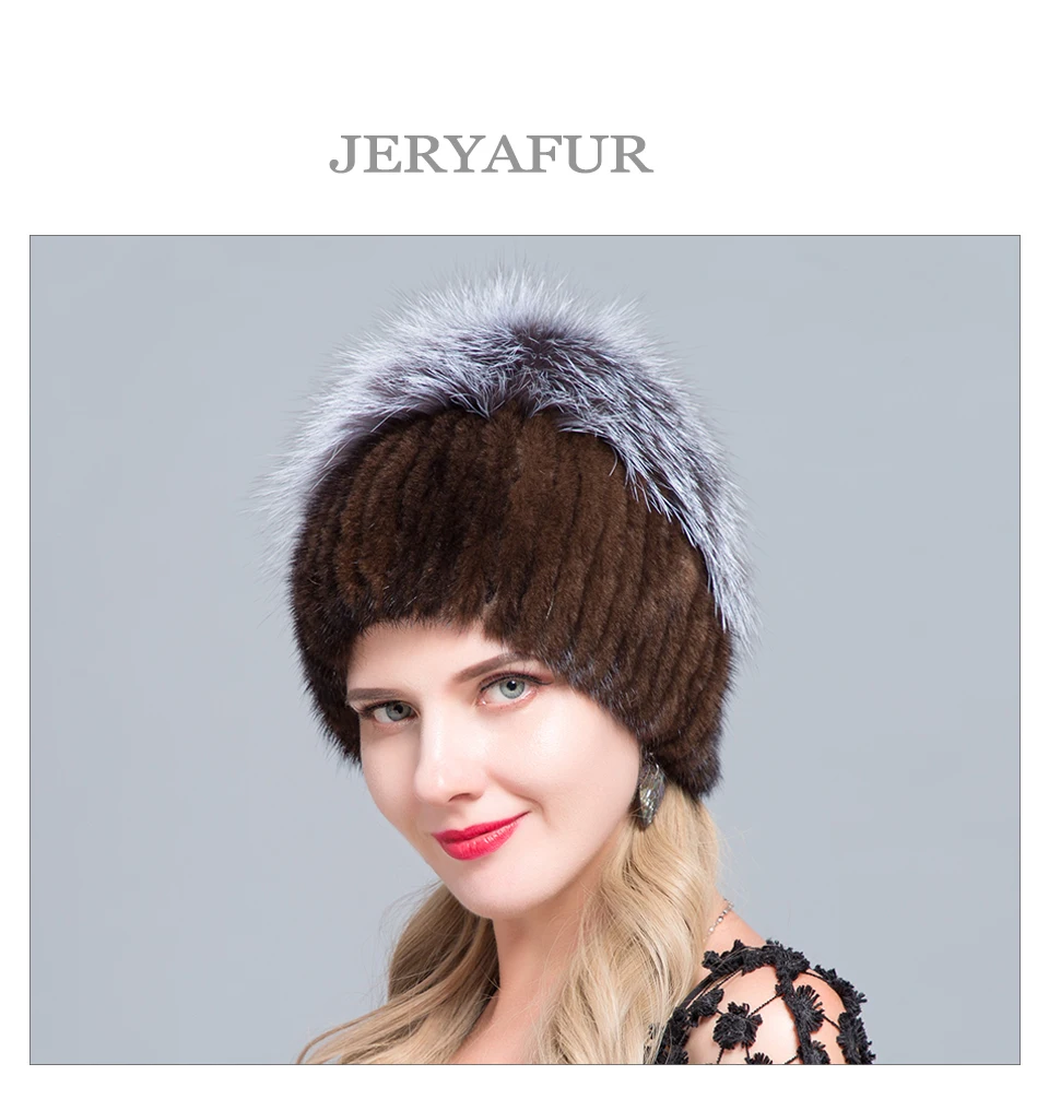 JERYAFUR Модные Бейсболки beanies для натуральной лиса, норка для женщин имеет женские натуральные зимние шапки вертикальные Диаманте высокого качества