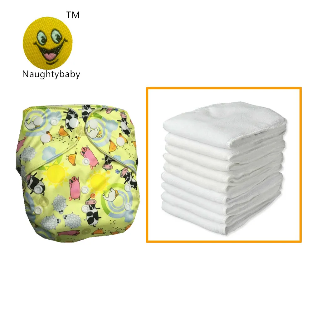 

Hot Sale New Design Supper Soft Print Baby Diaper Nappies Cover Washable Adjustable Cloth Diaper with Inserts 50sets/lot