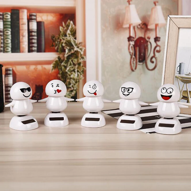 

Plastic Shaking Head Emoji Solar Toys Non Electric Smiley Expressions Robot Gag Toys Desktop Automobile Gadget Dashboard Decor