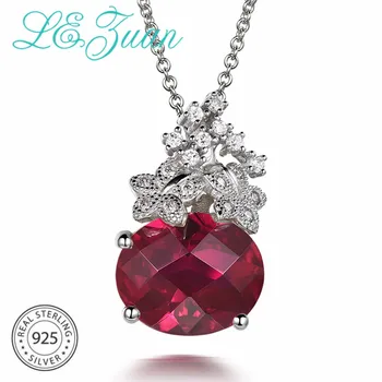 

L&zuan 100% 925 Sterling Silver necklace 5.26ct Red Stone Trendy Pendant For women Necklace With Gemstone Pendants