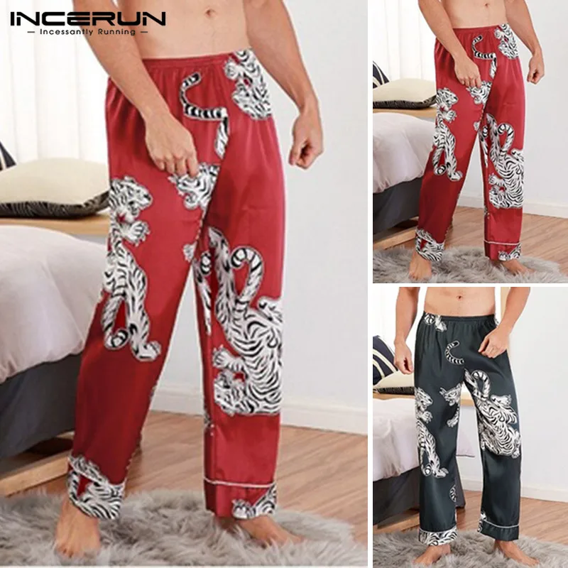 INCERUN 2019 Printing Men Sleep Pants Silk Satin Leisure Comfortable Sleepwear Vintage Men Lounge Pants Bottoms Pajamas S-5XL INCERUN 2019 Printing Men Sleep Pants Silk Satin Leisure Comfortable Sleepwear Vintage Men Lounge Pants Bottoms Pajamas S-5XL