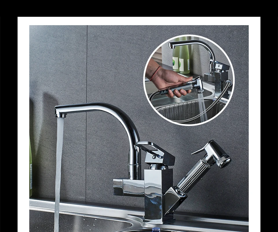 Кухонные смесители Frap с одной ручкой, двойной кухонный носик с выдвижным отверстием, поворотный кран на 360 градусов, смеситель для воды Y40057