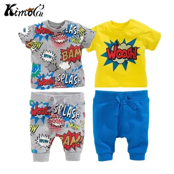 

Kimocat summer style with short sleeves 2 PCS baby boy and girl baby explosion printing short sleeve T-shirt + pants