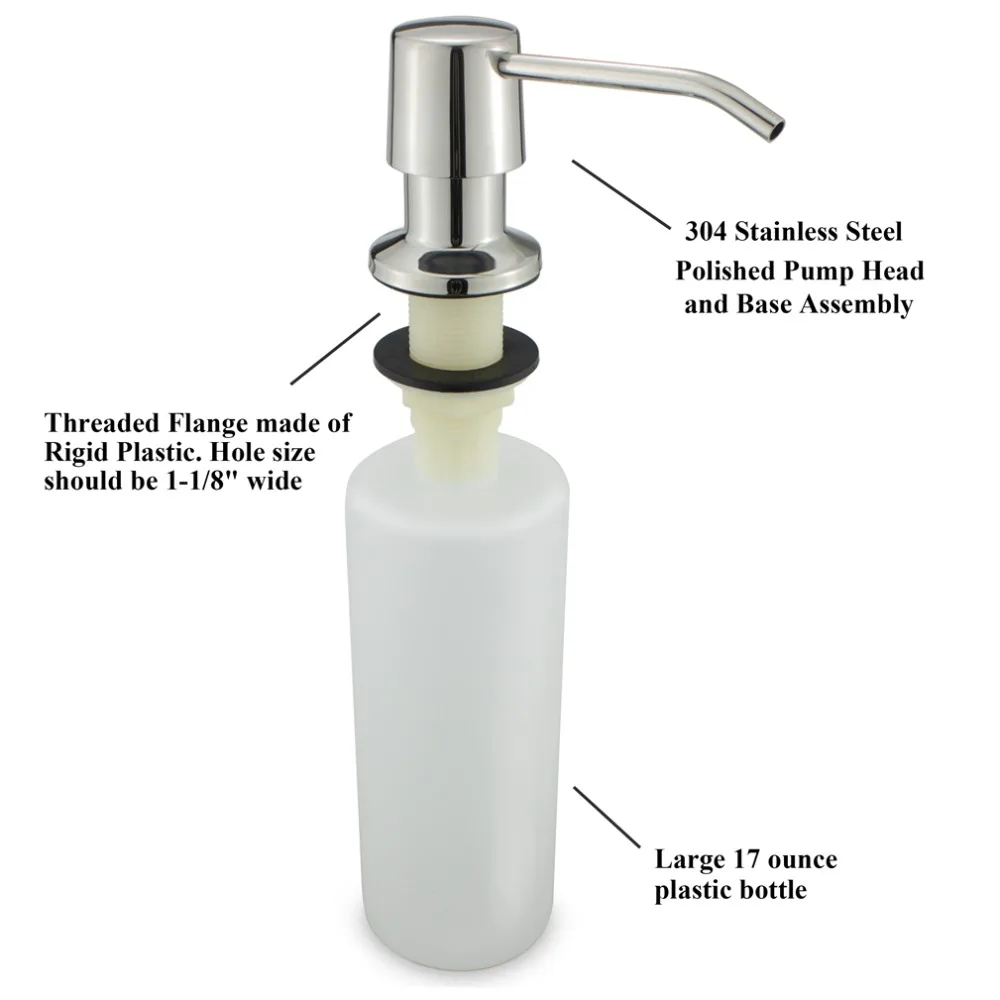 Buy Stainless Steel Kitchen Sink Liquid Dish Soap Dispenser Polished Finish 17 OZ Bottle 3.15