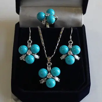 

Women's Wedding Fashion 8mm Blue South Sea Shell Pearl GP Crystal Earring Pendant Ring Set real Ms. -jewelrynoble lady's