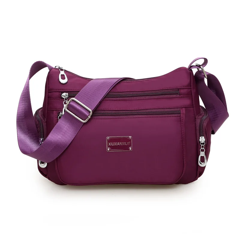 Новинка, однотонная Водонепроницаемая нейлоновая сумка через плечо, сумка через плечо ярких цветов для женщин, больше застежек-молний, практичная сумка для отдыха-rx211