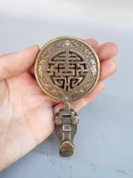 

China antique pure brass hollow out carving longevity key ring